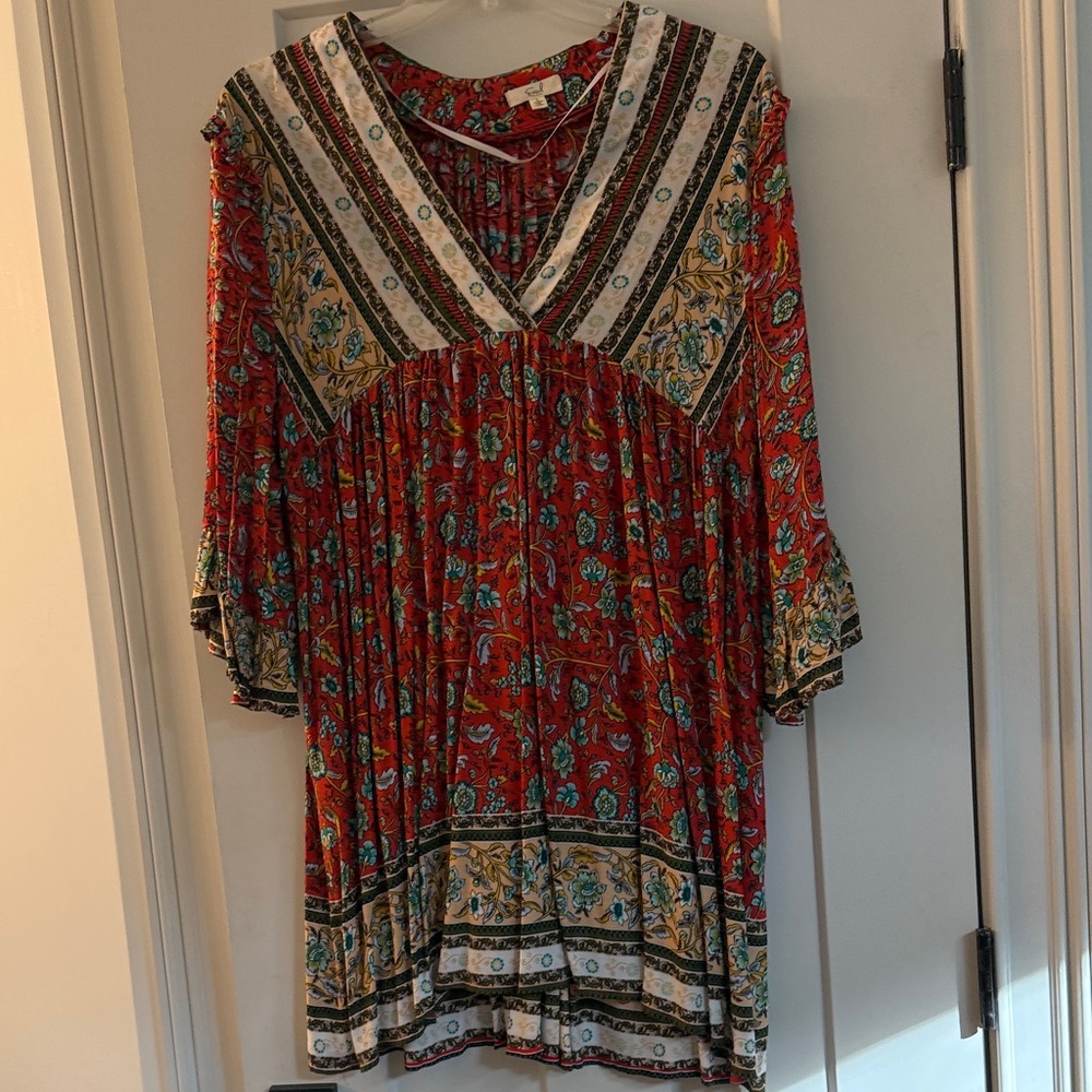 Easel Red and Blue Floral Dress